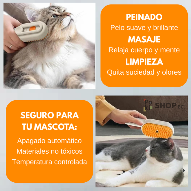 Cepillo a Vapor para Mascotas 3 en 1 – Limpieza, Masaje y Cuidado 🐾