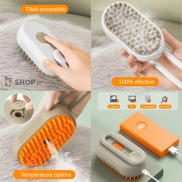 Cepillo a Vapor para Mascotas 3 en 1 – Limpieza, Masaje y Cuidado 🐾