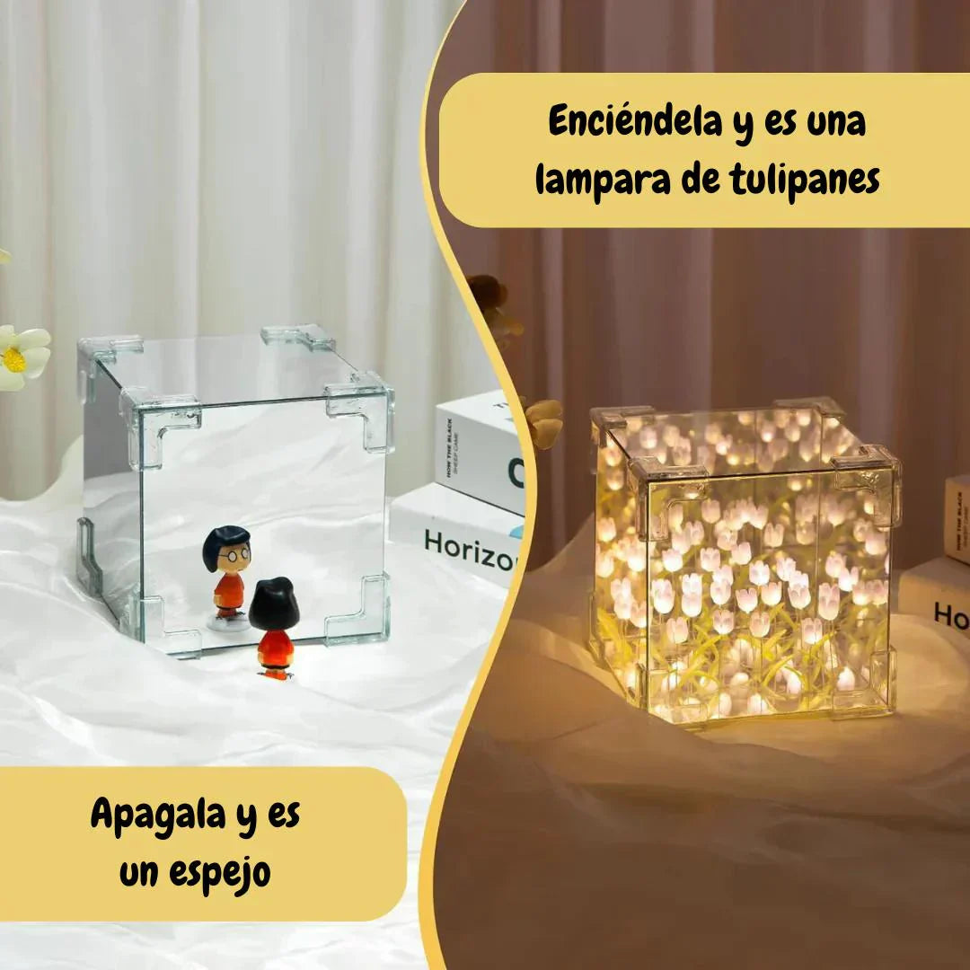 🌷 Tulipanes Infinitos – Lámpara Decorativa con Espejo