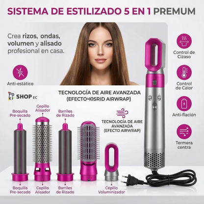 💕 Cepillo Estilizador 5 en 1 – Alisa, Riza y Moldea 💇‍♀️