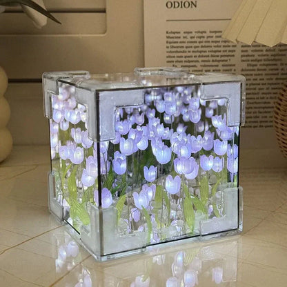 🌷 Tulipanes Infinitos – Lámpara Decorativa con Espejo